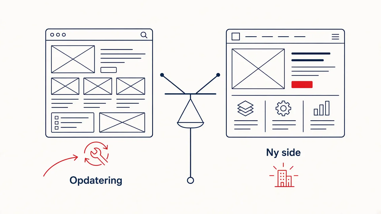 Illustration: valg mellem ny hjemmeside og opdatering for SMV