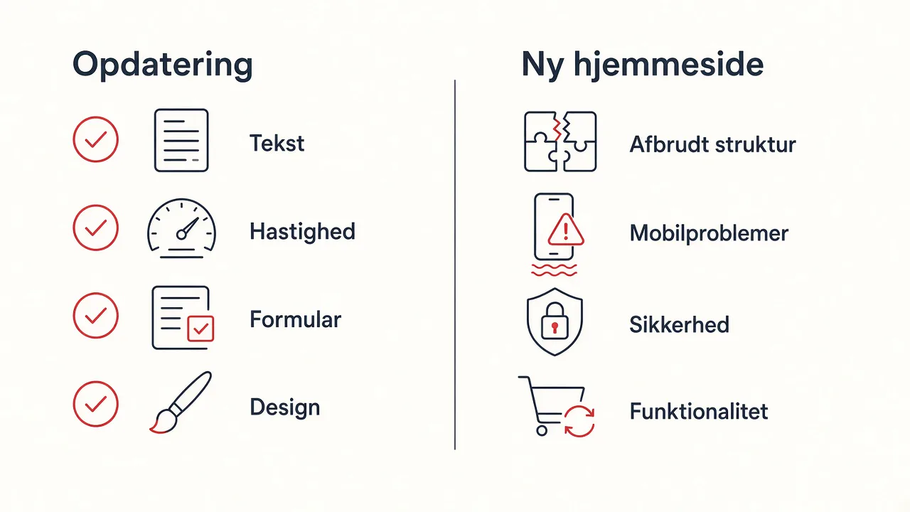 Tjekliste: tegn på at en opdatering er nok versus ny hjemmeside