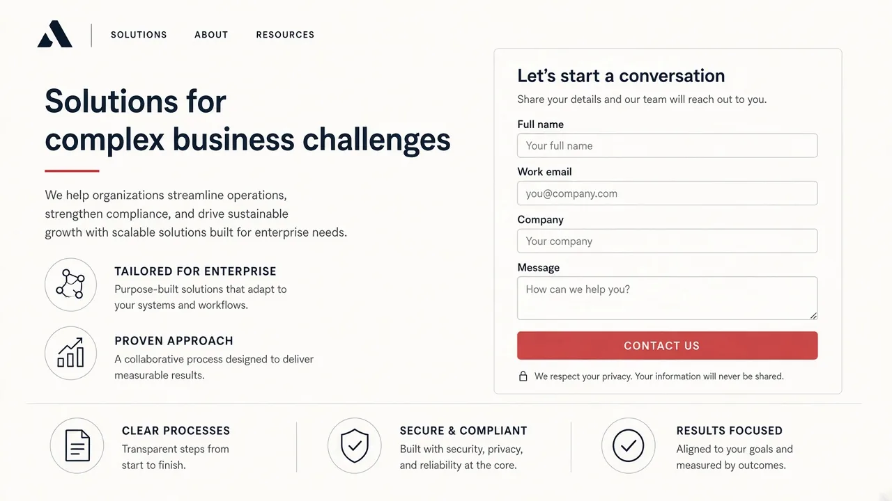 Illustration af B2B hjemmeside med leads, tillid og klar call-to-action – uden stockfoto af personer
